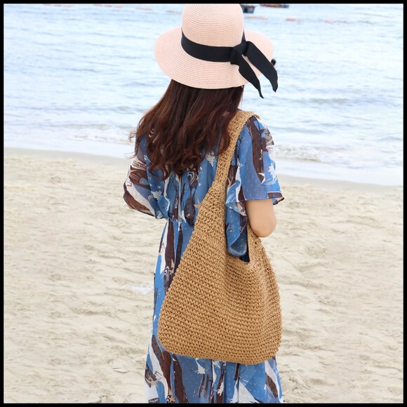 Straw Hobo Tote Bag Handwoven Rattan Retro Beach Summer Casual Purse - Picture 7 of 7